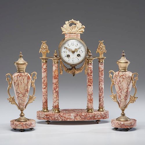Continental Marble and Gilt Metal Clock Garniture