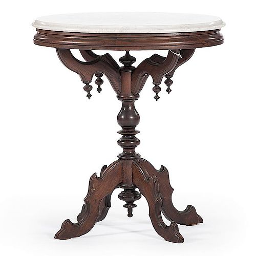 Victorian Walnut Marble Top Lamp Table