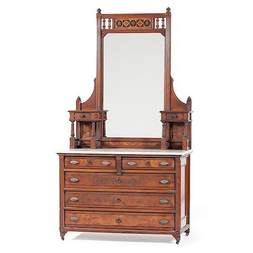 Aesthetic Movement Marble Top Dresser with Mirror