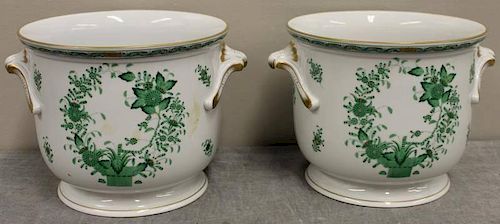 Pair of Herend Porcelain Urns or Cache Pots.