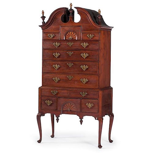 A Scarce Boston Queen Anne High Chest with Inlaid Fans and Compass Roses