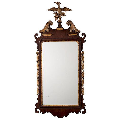 Fine Chippendale Mahogany Mirror with Gilt Drapes and Phoenix