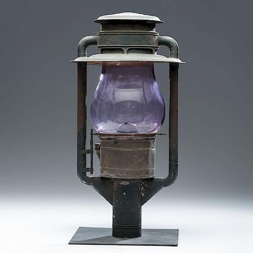 Tin Street Light with Purple Glass Shade