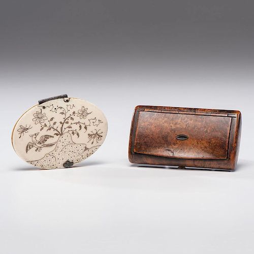 Burlwood and Ivory Snuff Boxes