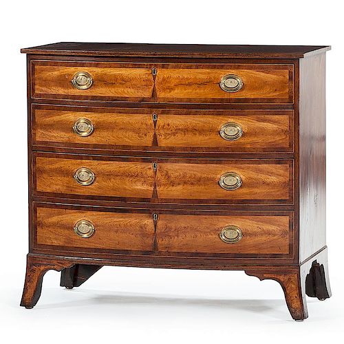 A Fine New Hampshire Federal Flame Birch Bowfront Chest of Drawers