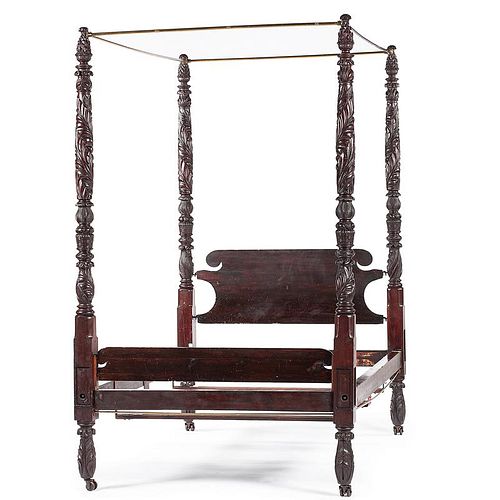 Mahogany Carved Poster Bed with Canopy