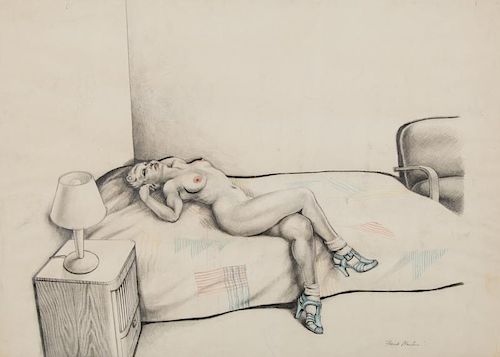 Frank Vernon Martin (1921-2005) "Nude on Bed"