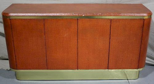 Midcentury Linen Wrapped Springer Style Cabinet.