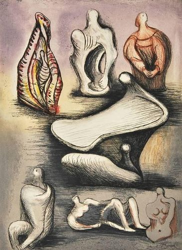Henry Moore Colored Etching, Signed Edition