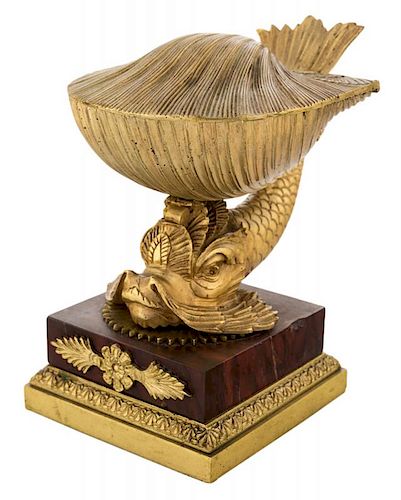 A REGENCY ORMOLU DOLPHIN INKSTAND, EARLY 19TH CENTURY, IN THE MANNER OF THOMAS MESSENGER & SONS