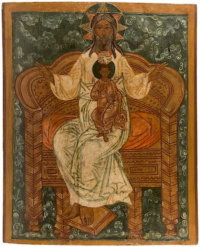A MONUMENTAL RUSSIAN ICON OF THE NEW TESTAMENT TRINITY, NORTH-CENTRAL RUSSIA, FIRST HALF OF 17TH CENTURY