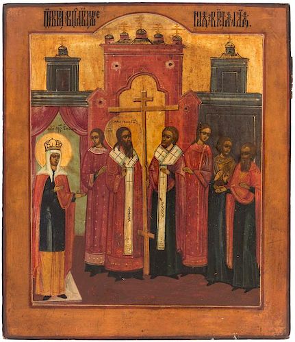 A RUSSIAN ICON THE ELEVATION OF THE HONORABLE CROSS OF THE LORD, 19TH CENTURY