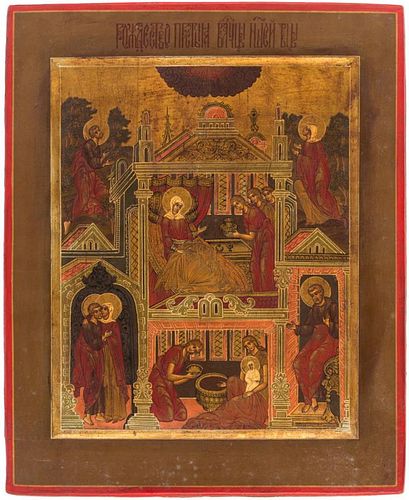 A RUSSIAN ICON OF THE NATIVITY OF THE MOTHER OF GOD, 19TH CENTURY