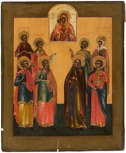 A RUSSIAN VENERATION ICON OF THE FEODOROVSKAYA MOTHER OF GOD WITH SELECT SAINTS, 19TH CENTURY