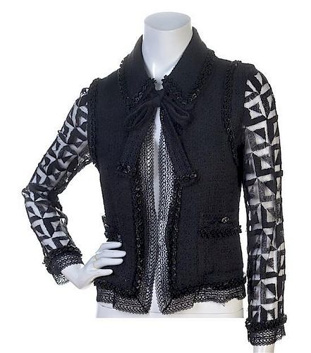 A Chanel Black Wool Evening Jacket, Size 36.