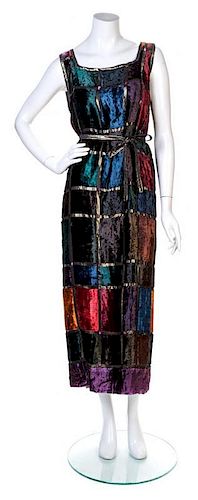 A Giorgio Sant'Angelo Velvet Sleeveless Dress, Dress: no size; Belt: 63.5" x .5"
