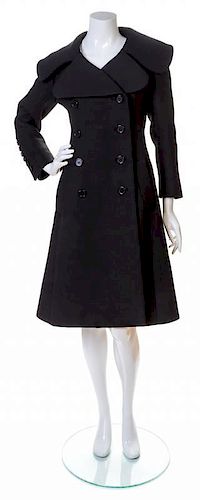 A Norell Black Wool Double Breasted Coat, No size.