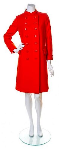 A Norell Red Wool Double Breasted Coat, No size.
