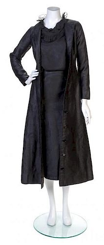 * An Yves Saint Laurent Black Cotton Gabardine Coat Ensemble, Blouse size 36.
