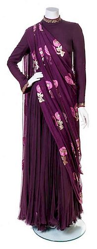 A George Halley Aubergine Sari Inspired Evening Gown, No size.