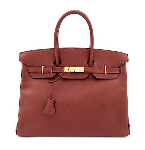 An Hermes 35cm Rust Chevre Birkin Bag, 13" x 9.5" x 7"; Handle drop: 4".