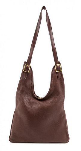 An Hermes Brown Leather Massai Bag, 13" x 17.5 " x 2"; Strap drop: 18".