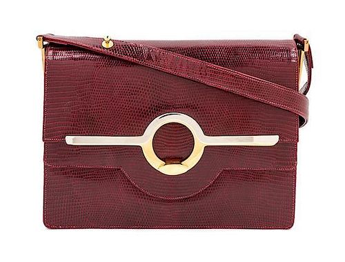 A Finesse Red Lizard Skin Handbag, 9" x 6.5" x 2".