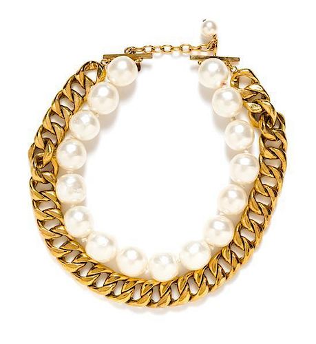 A Chanel Large Faux Pearl and Goldtone Necklace, 15" long.