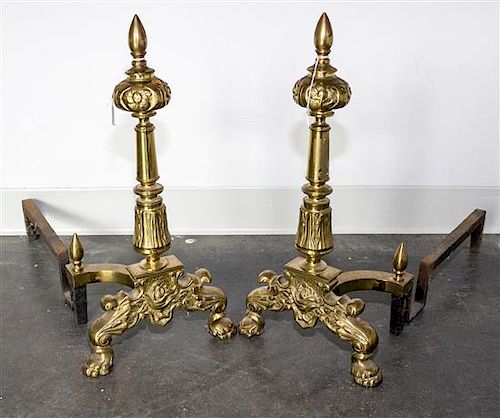 A Pair of Brass Andirons