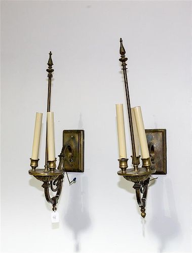 A Pair of Neoclassical Style Three-Light Sconces Height 24 inches.