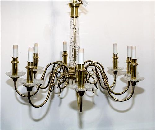 A Brass Eight Light Chandelier Diameter of chandelier 27 inches.