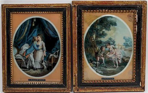 * A Pair of French Eglomise Panels Each 8 1/2 x 6 1/8 inches.