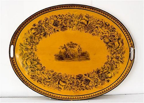 * A Transfer Decorated Tole Tray Width 27 inches.
