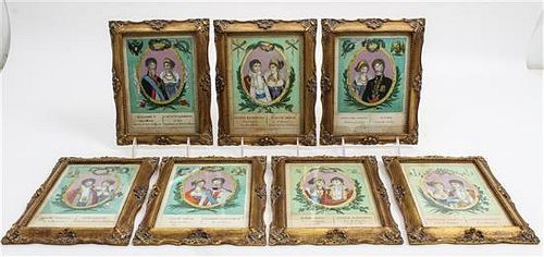* A Set of Seven French Handcolored Engravings Framed 8 1/2 x 6 3/4 inches.