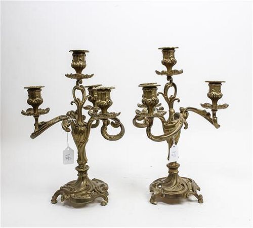 * A Pair of Louis XVI Style Gilt Bronze Four-Light Candelabra Height 14 3/4 inches.