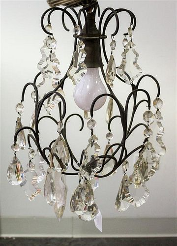 A Metal and Glass Tole Chandelier Diameter 8 1/2 inches.