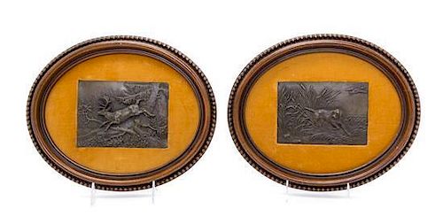 A Pair of Bronze Plaques Height 3 3/4 x width 5 3/8 inches.