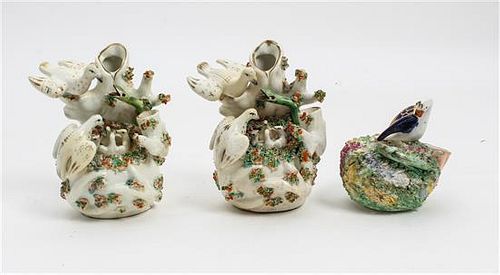 * Three Rockingham or Staffordshire Figural Groups Height of taller 5 inches.