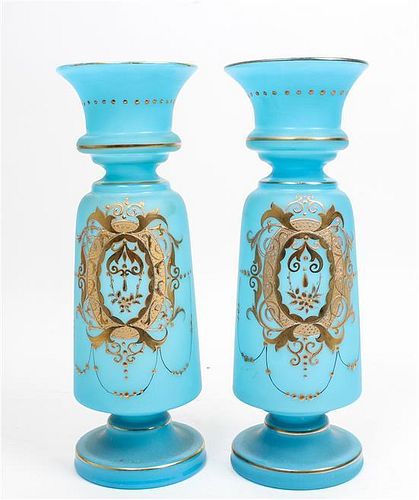 * A Pair of Victorian Glass Vases Height 13 inches.