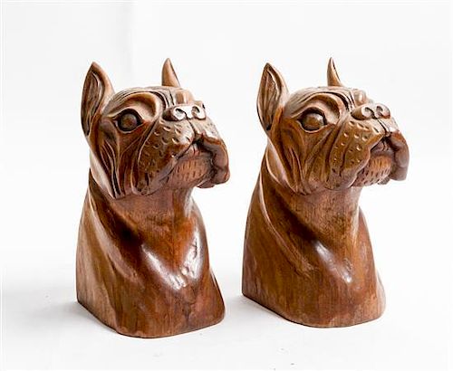 A Pair of Carved Wood Bookends, Jose Pinal (Mexican 1913-1983) Height 8 1/2 inches.