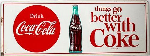 * A Vintage Metal Coca-Cola Advertising Sign 12 x 31 3/4 inches.