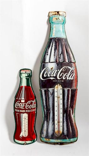 * Two Vintage Metal Coca-Cola Thermometers Height of taller 29 inches.