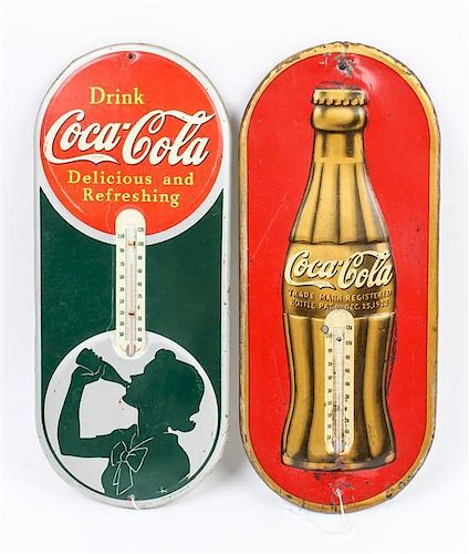 * Two Vintage Metal Coca-Cola Thermometers Height of each 16 inches.