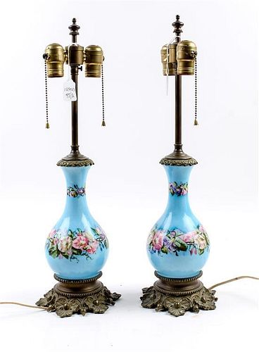 A Pair of Opaline Glass Lamps