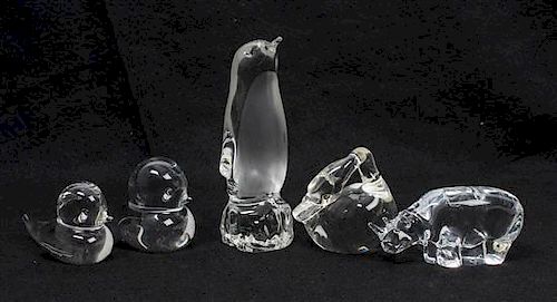 * A Group of Five Glass Animals Height of tallest 5 3/4 inches.