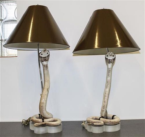 A Pair of Taxidermy Cobra Table Lamps Height overall 37 1/4 inches.