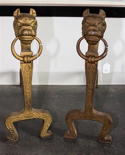 A Pair of Cast Iron Figural Andirons