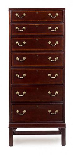 A Chippendale Style Mahogany Tall Chest of Drawers Height 59 1/4 x width 24 x depth 16 inches.
