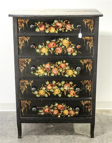 * A Painted Tall Chest of Drawers Height 47 x width 32 x depth 19 inches.