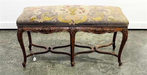 A Louis XV Style Needlepoint Bench Width 41 inches.